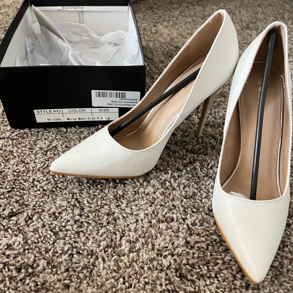 PLT NWT white matte croc heels